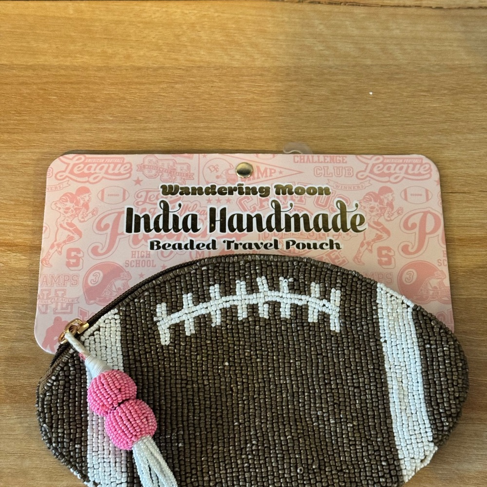 Wandering Moon Brown Beaded Football Wristlet